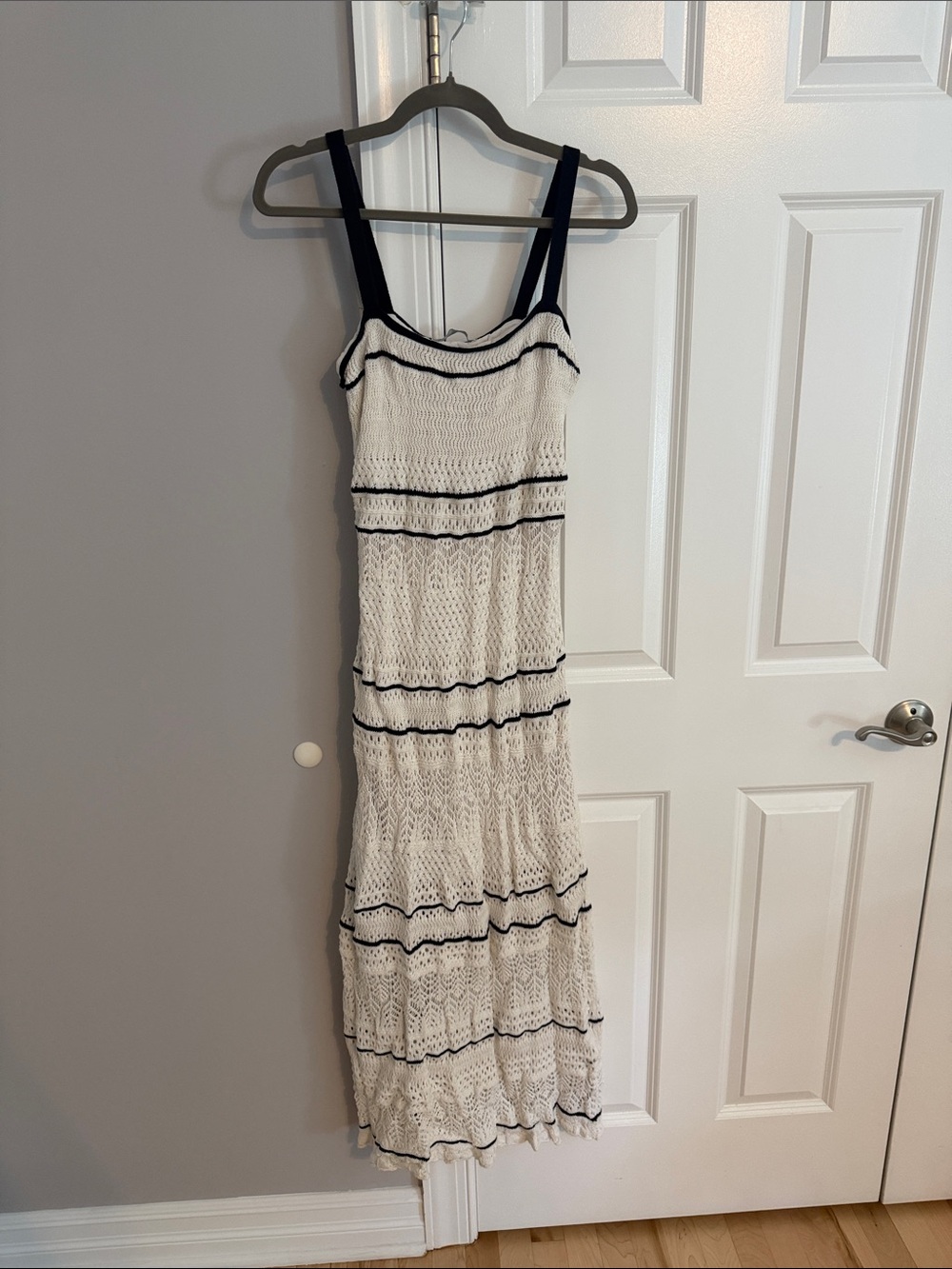 Abercrombie + Fitch Crochet Cream and Black Striped Maxi Dress